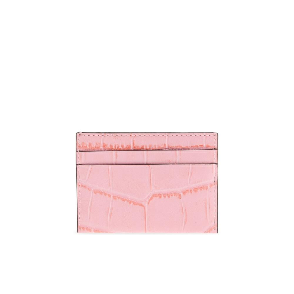 Tory Burch Charlie Embossed Croc Leather Card Holder Pink