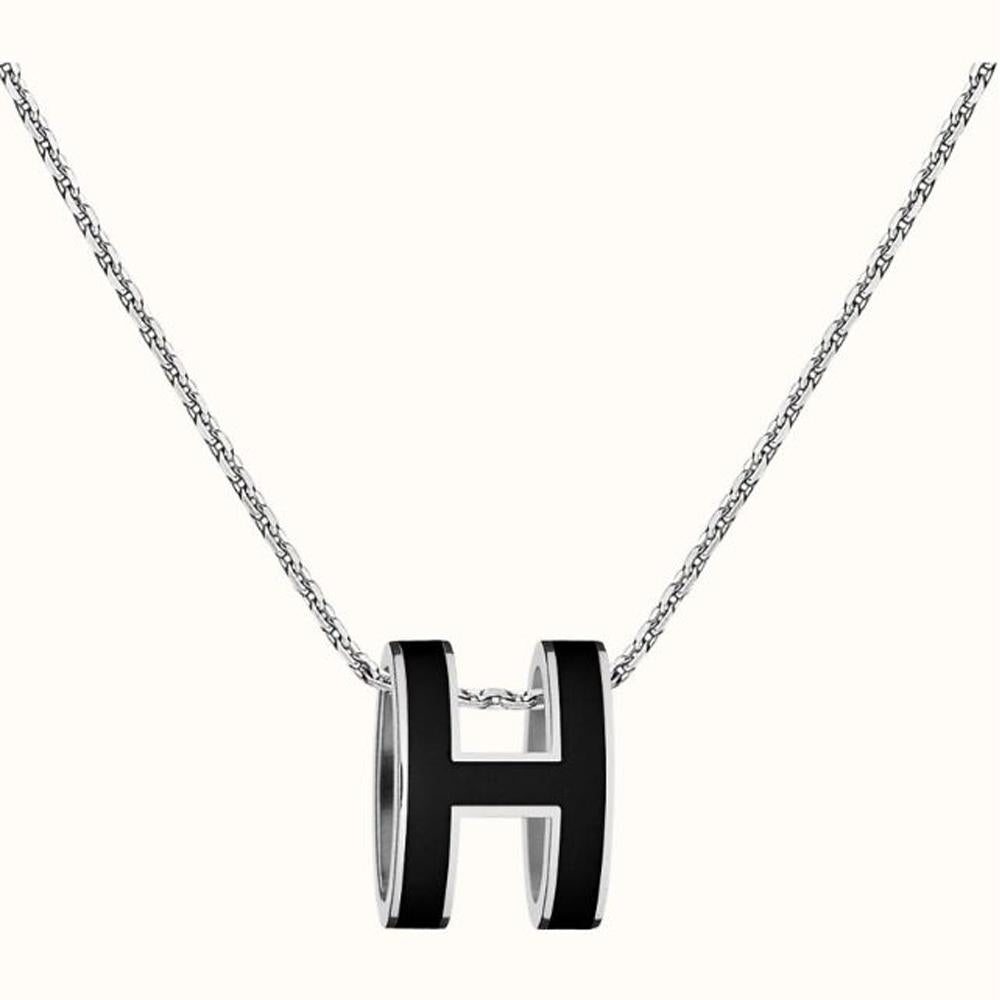 HERMES Pop H Pendant Necklace Palladium Hardware Noir Unisex