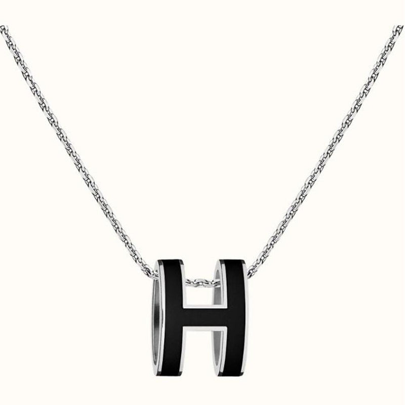 HERMES Pop H Pendant Necklace Palladium Hardware Noir Unisex