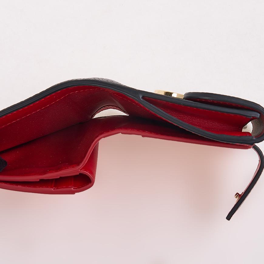 Ferragamo Gancini Compact Bifold Wallet Black Red Women’s Leather