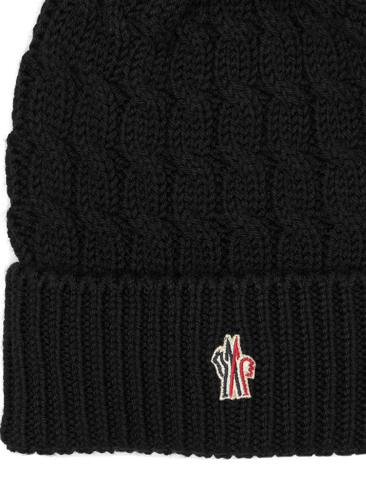 Moncler Black Virgin Wool Ribbed Beanie
