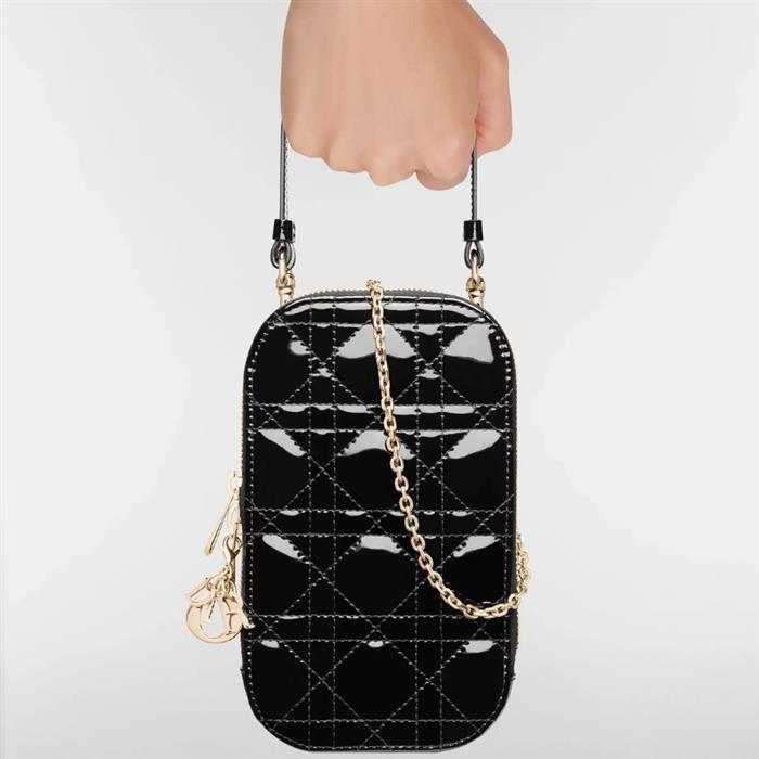 DIOR Lady Dior Call In Dior Phone Holder Black Shoulder Bag