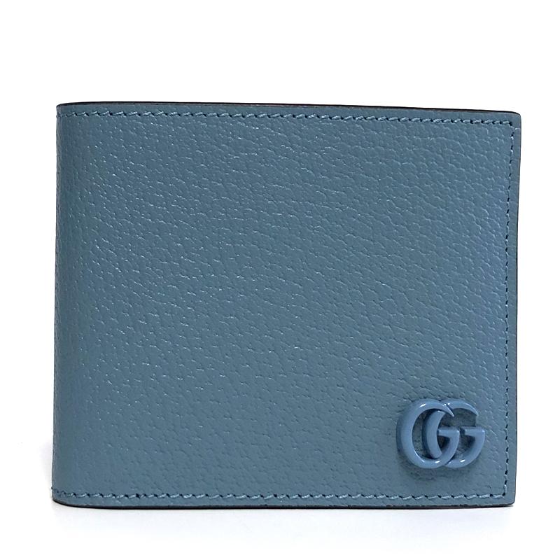 GUCCI GG Marmont Dollar Calf Leather Bi-Fold Wallet Sweet Blue