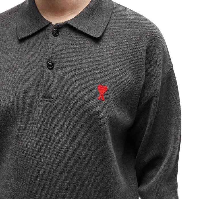 AMI Merino Wool Long Sleeve Polo Knit Unisex