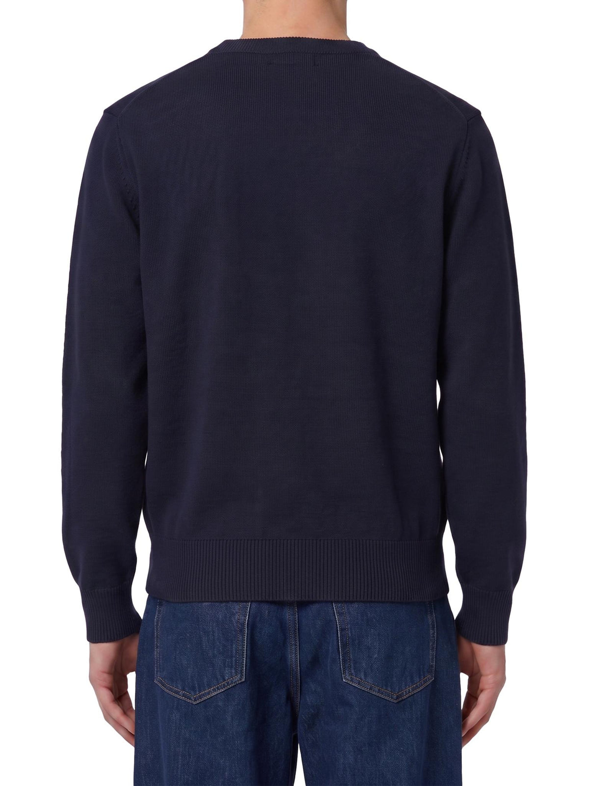 AMI Wool Round Neck Knit Sweater Navy for Men