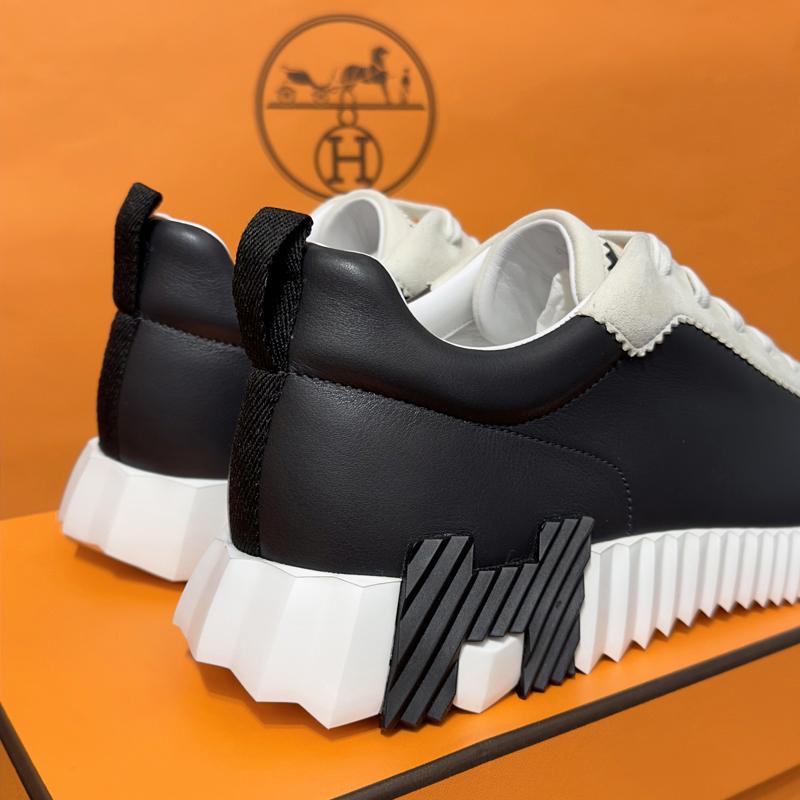 HERMES Men’s Bouncing Goat Leather Black H Logo Low-Top Sneakers