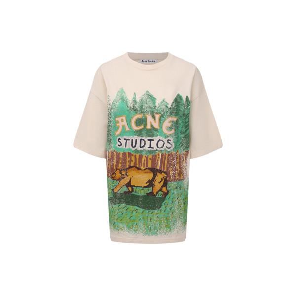 Acne Studios Giant Levi Print T-Shirt Green Ecru Women’s