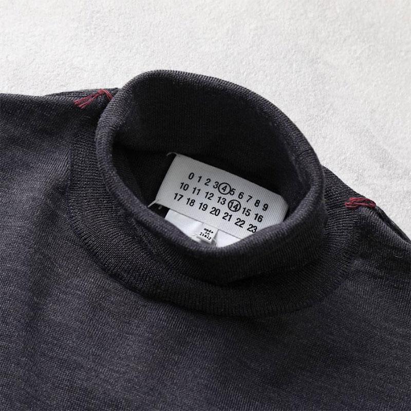 Maison Margiela Women’s Grey High Neck Knit Sweater with 4-Stitch