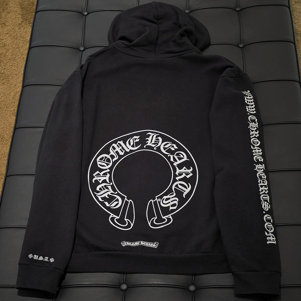 Chrome Hearts Black Silver Glitter Horseshoe Print Hoodie Unisex