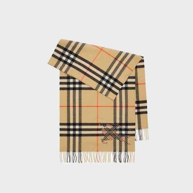 BURBERRY Wide EKD Check Cashmere Scarf Sand Beige 8117674