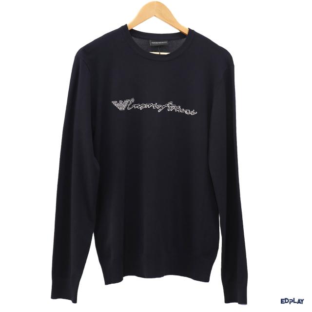 Emporio Armani Navy Viscose Crewneck Men’s Knit Sweater