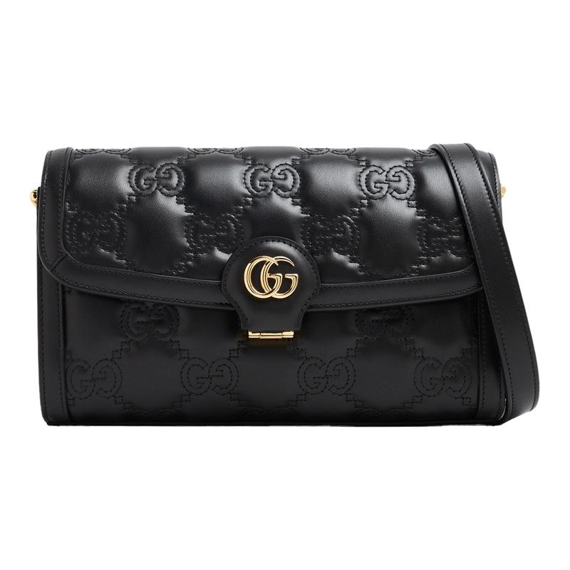 GUCCI GG Matelassé Leather Crossbody Bag Black