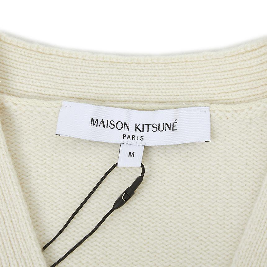 Maison Kitsune Fox Head Intarsia Wool Cardigan Men Gray PM00509 KM0329 0395