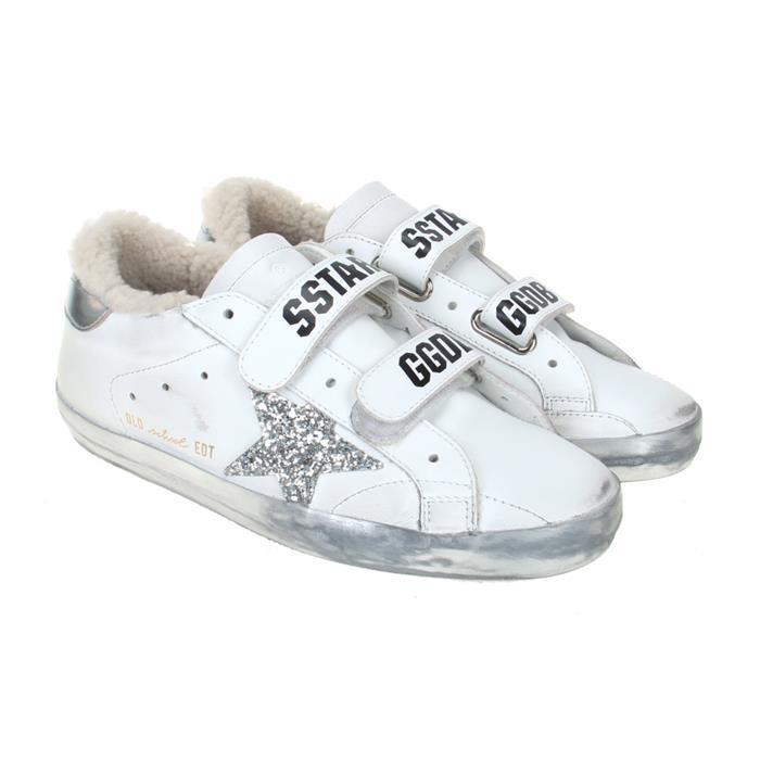 GOLDEN GOOSE Old School Glitter Low-Top Sneakers White Silver