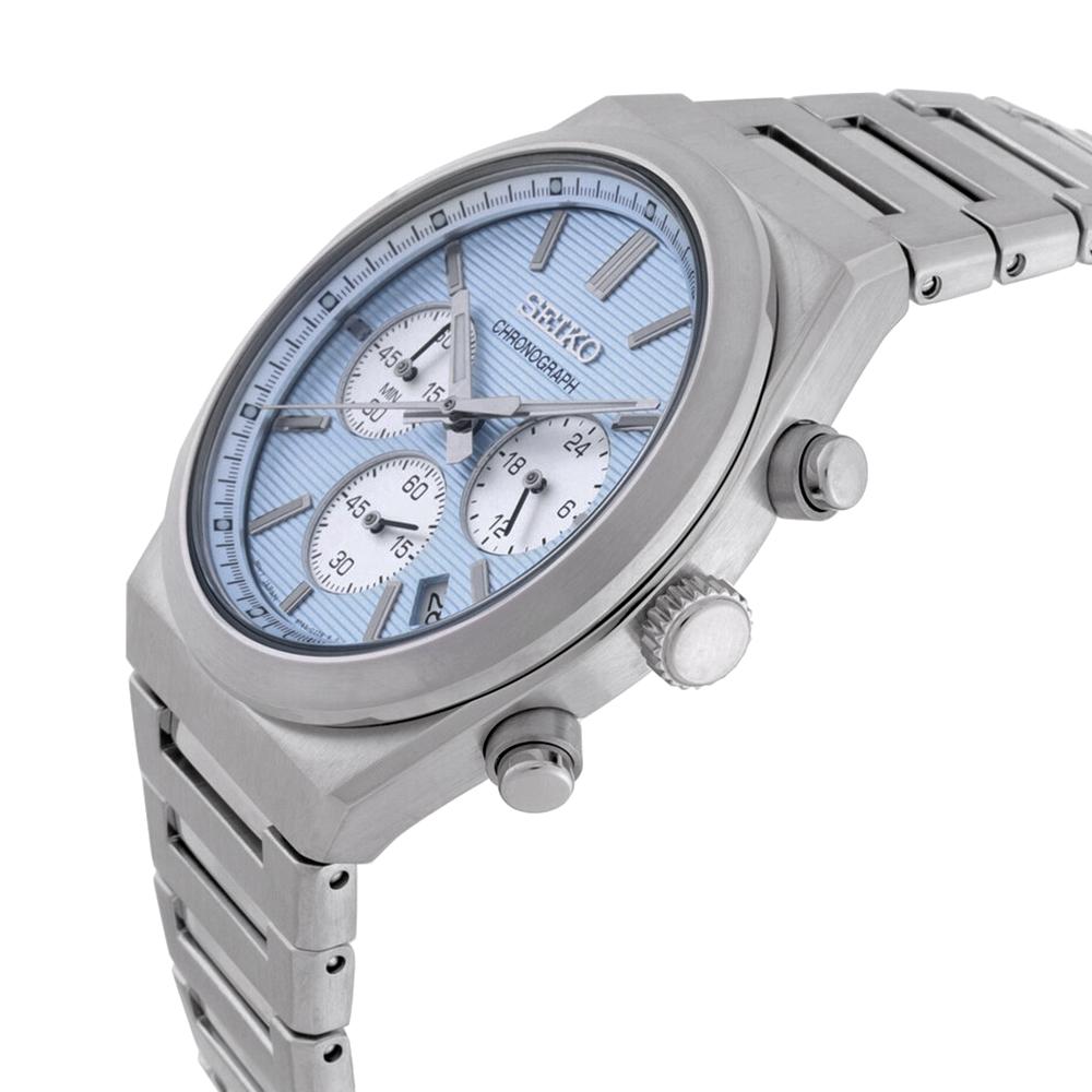 Seiko Silver Blue Stainless Steel Quartz Chronograph Men’s Watch