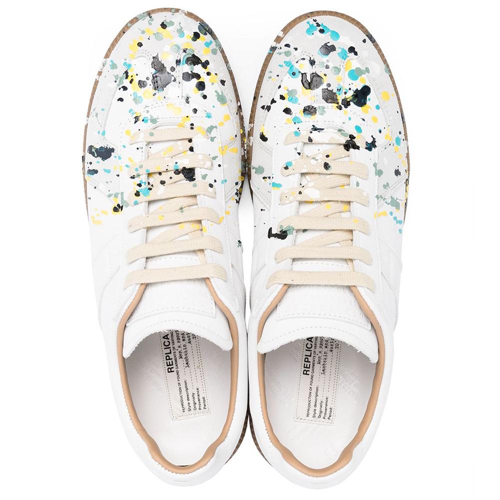 Maison Margiela Women’s Paint Low-Top Sneakers White Leather