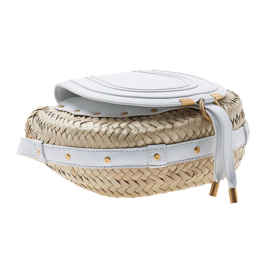 Chloe Marcie Basket Shoulder Bag Women’s Natural Woven Leather Trim