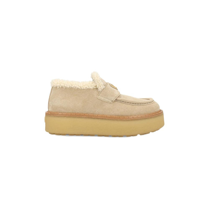 PRADA Triangle Logo Suede Shearling Loafers Desert Beige 1D717N JFT F0F24
