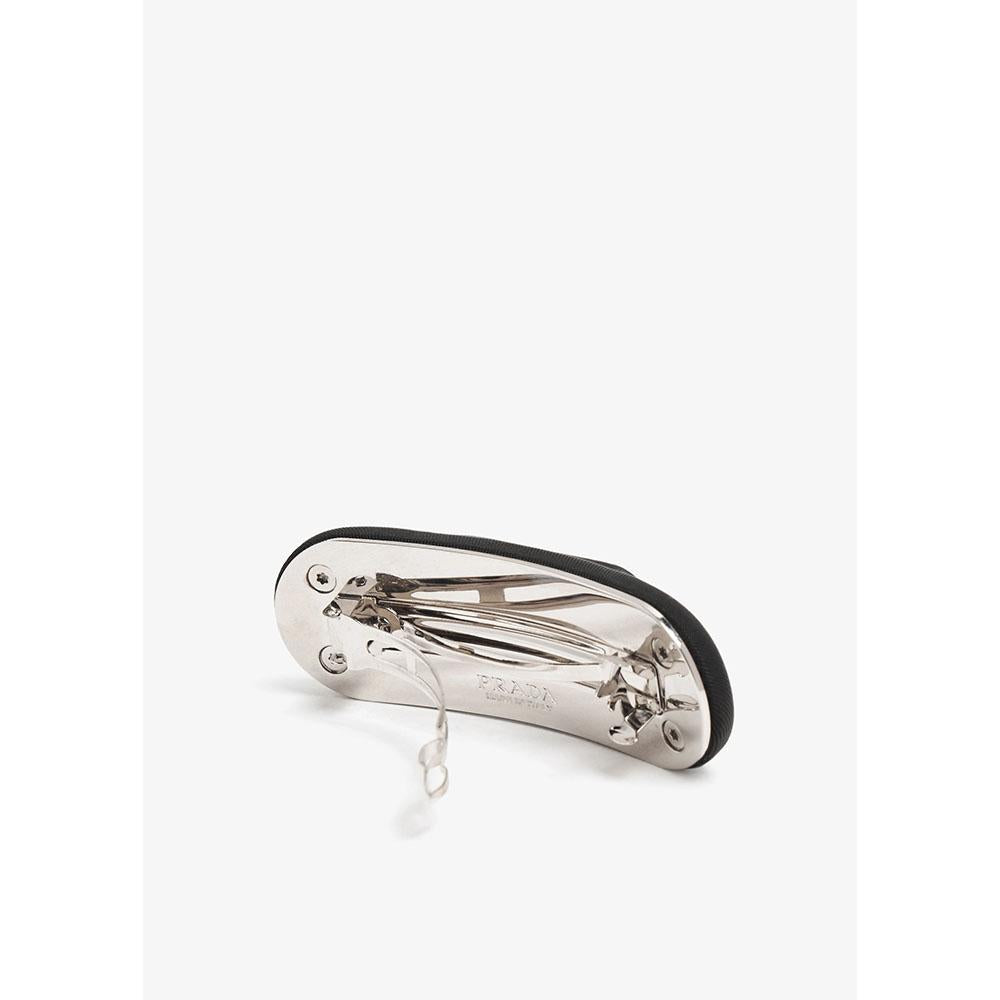 PRADA Triangle Logo Re-Nylon Hair Clip Black Hairpin