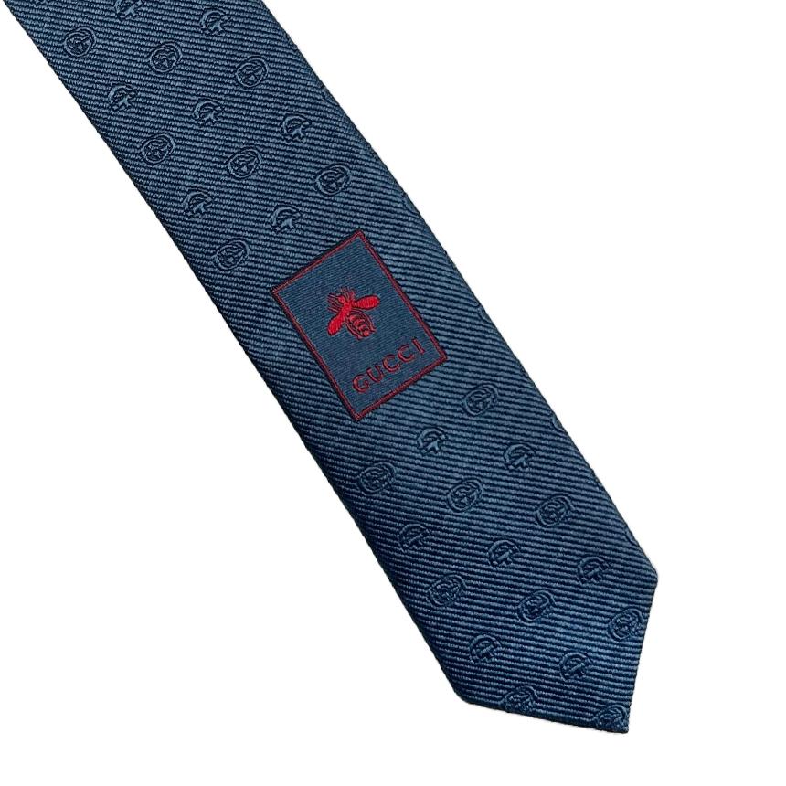 GUCCI Horsebit Silk Tie Blue