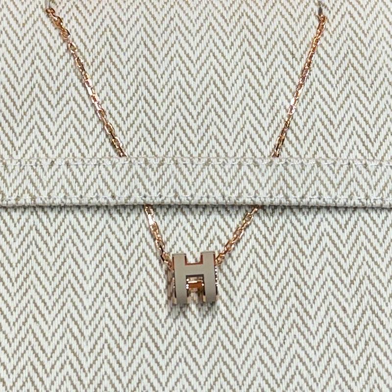 HERMES Mini Pop H Necklace Beige Rose Gold Unisex