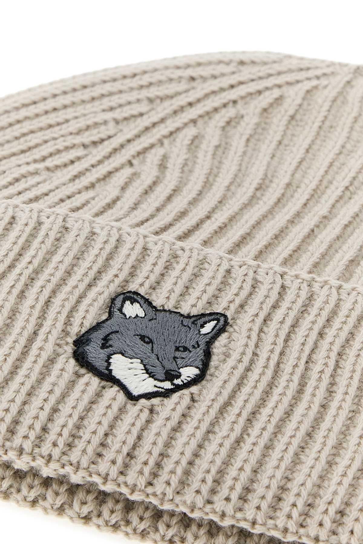 Maison Kitsune Wool Rib Knit Beanie Hat Gray Men