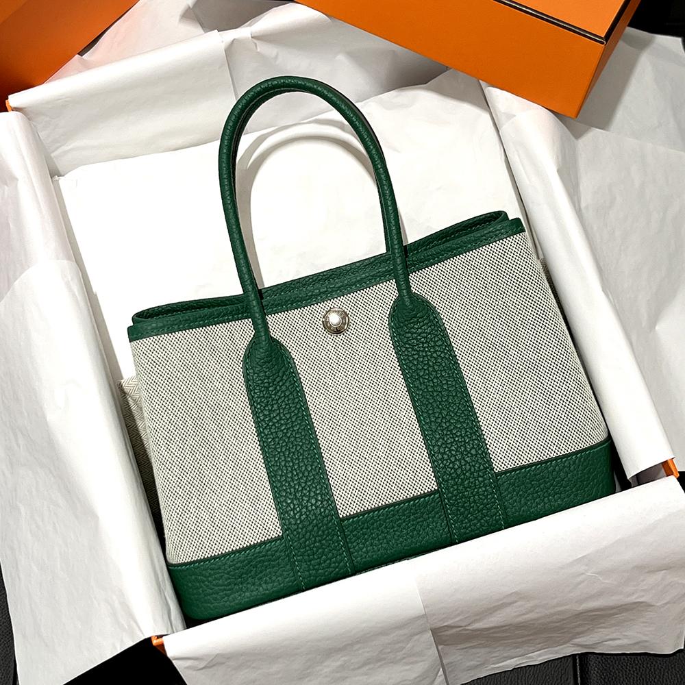 HERMES Mini Garden Party 23 Tote Bag Neo Ecru Vert Moyen