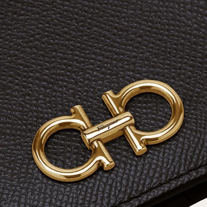 Ferragamo Gancini Continental Wallet Black Leather Long Wallet