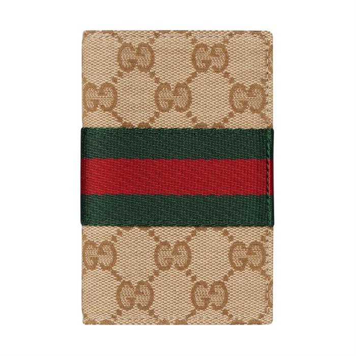 GUCCI Web Detail GG Canvas Card Case Wallet, Beige/Ebony