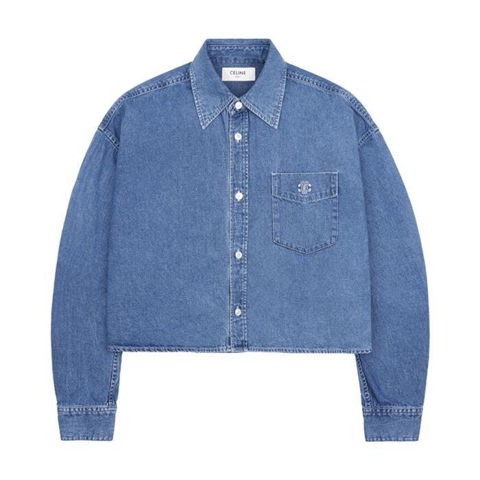 CELINE Triomphe Patch Pocket Denim Crop Shirt