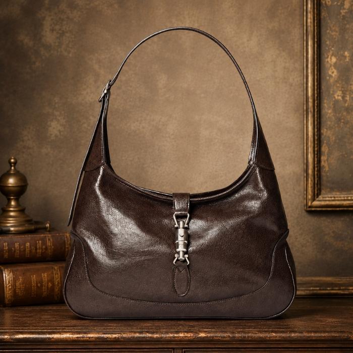 GUCCI Jackie 1961 Medium Shoulder Bag Brown Leather