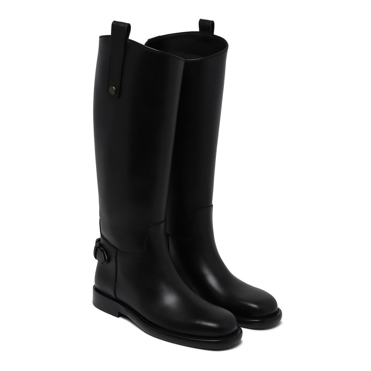 BURBERRY Black Leather Knee-High Long Boots