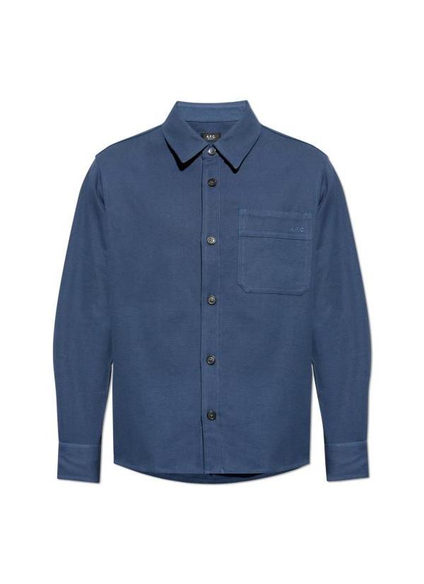 A.P.C. Basile Brodee Poitrine Overshirt Navy Cotton Long Sleeve Shirt