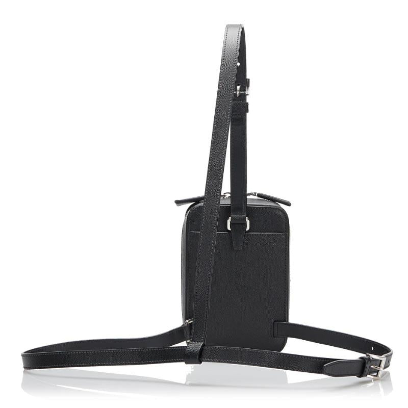 PRADA Saffiano Leather Vertical Crossbody Bag Black Unisex