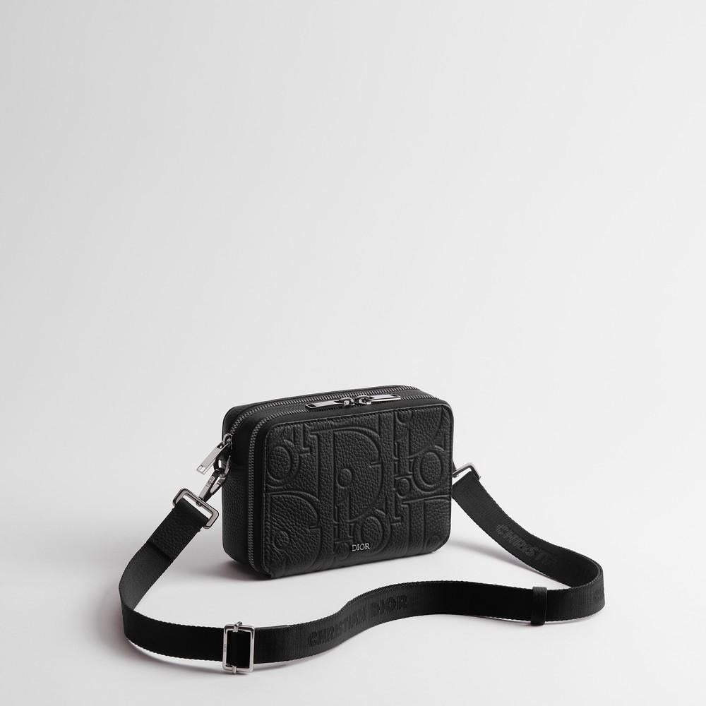 DIOR Black Gravity Leather Strap Zip Pouch Card Holder