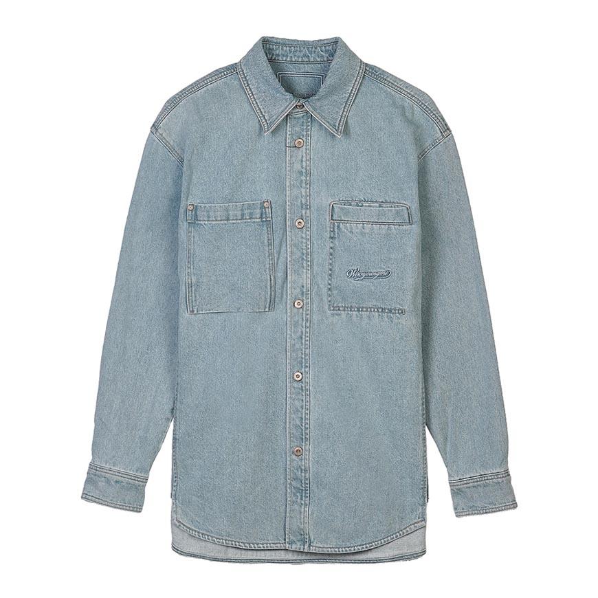 WOOYOUNGMI Men’s Denim Shirt Flower Back Logo Long Sleeve