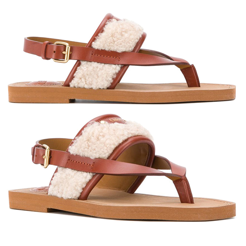 Chloe Woody Shearling Flat Sandals