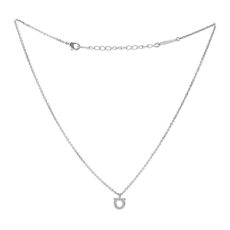 Ferragamo Women’s Crystal Gancini Pendant Necklace Silver Tone 0696655