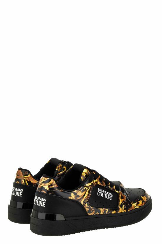Versace Black Gold Leather Low-Top Sneakers for Men