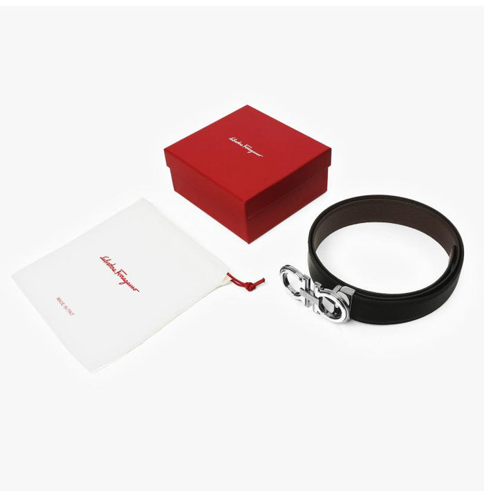 Ferragamo Men’s Leather Belt Black Reversible Silver Buckle A254 0734227
