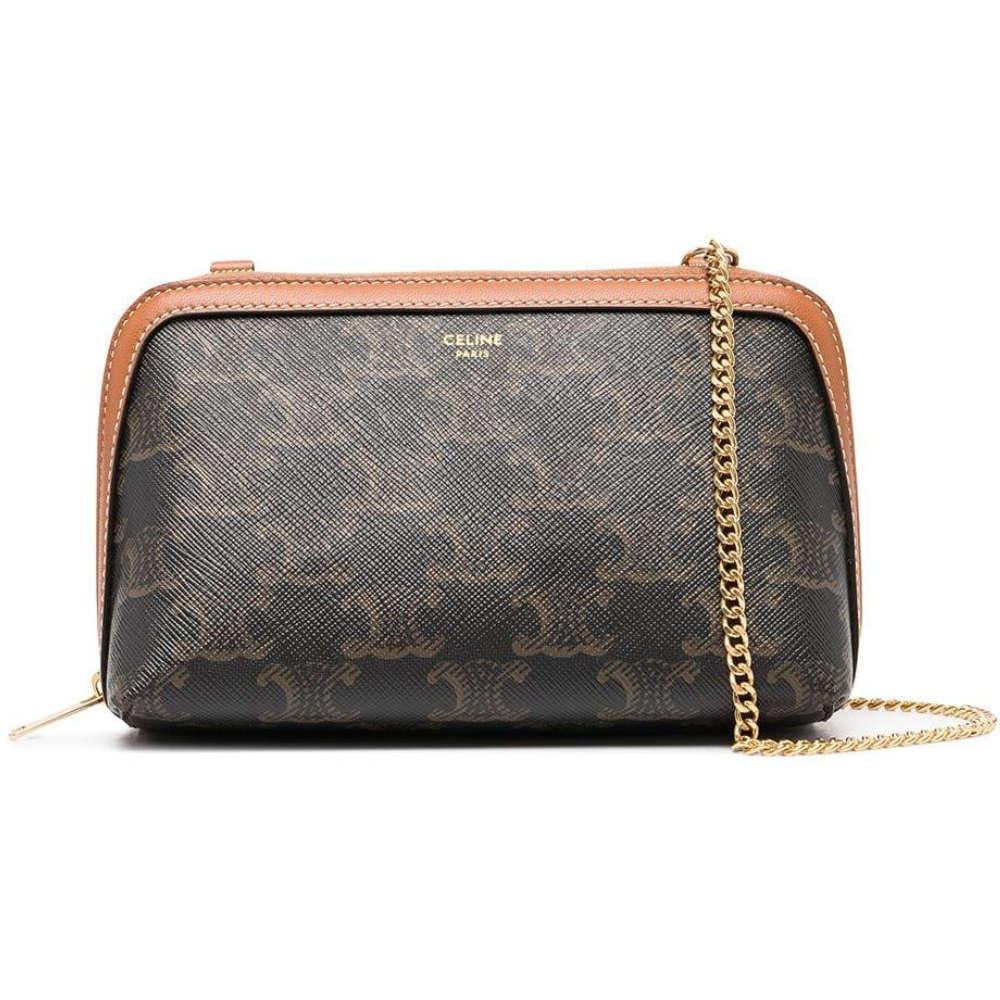 CELINE Triomphe Logo Canvas Lambskin Chain Clutch Bag Navy