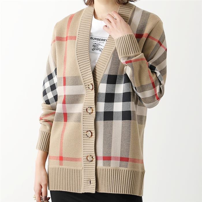 BURBERRY Check Technical Wool Jacquard Cardigan