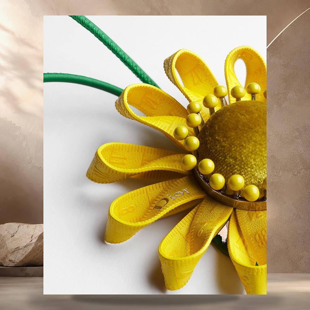 DIOR Yellow Green Calfskin Sunflower Bag Charm Antique Silver Br 2ESKH680GTVH200