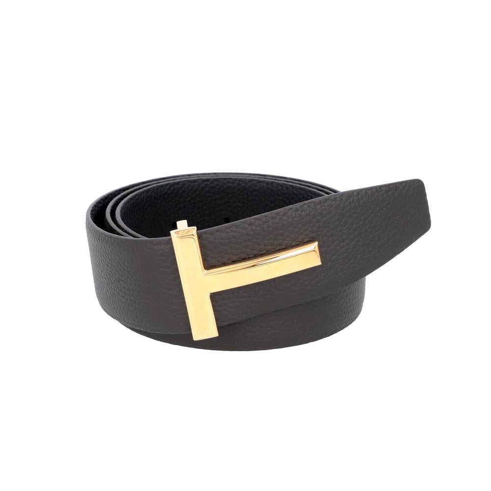 TOM FORD Reversible Leather Belt with Gold T Logo Buckle Men’s TB178 LCL236G