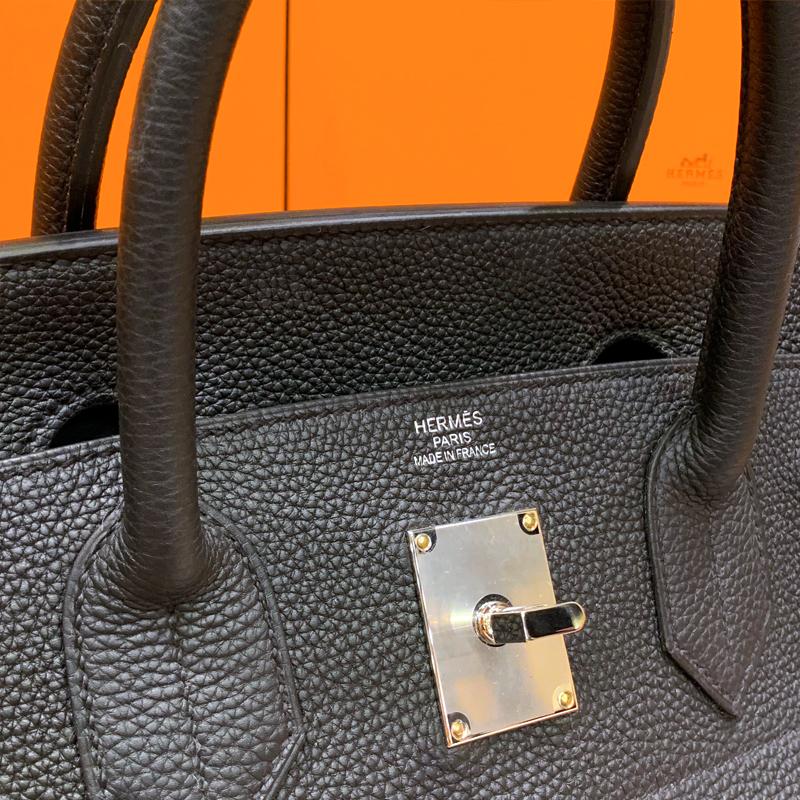 HERMES Birkin 40 Etoupe Black Palladium Hardware Tote Bag Unisex