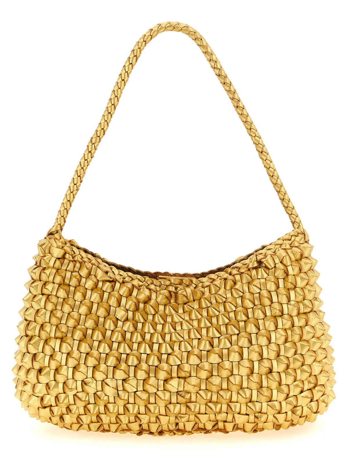 Dragon Diffusion Metallic Gold Foil Woven Leather Shoulder Bag