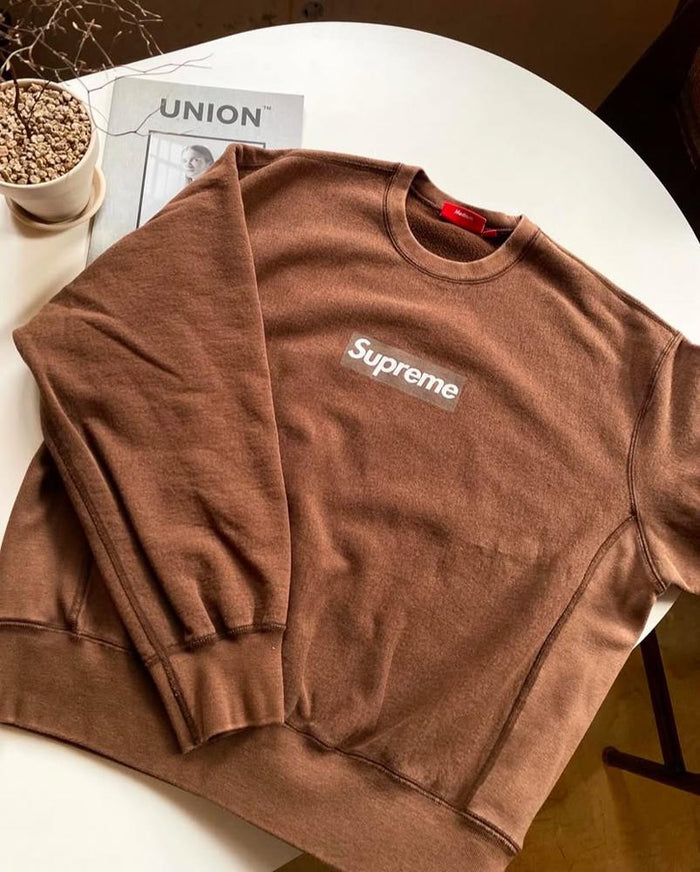Supreme Washed Box Logo Crewneck Sweatshirt Brown Unisex