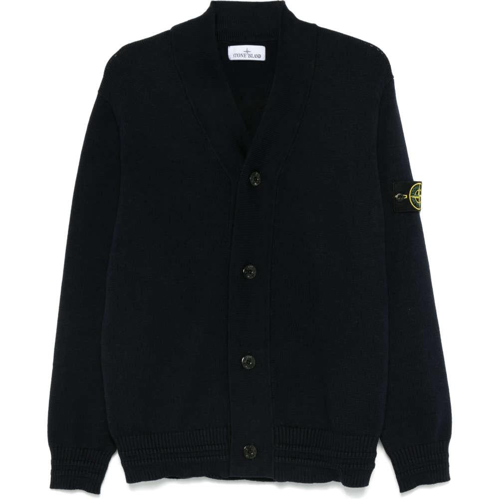STONE ISLAND Navy Woven Patch Cardigan Unisex Knit Top