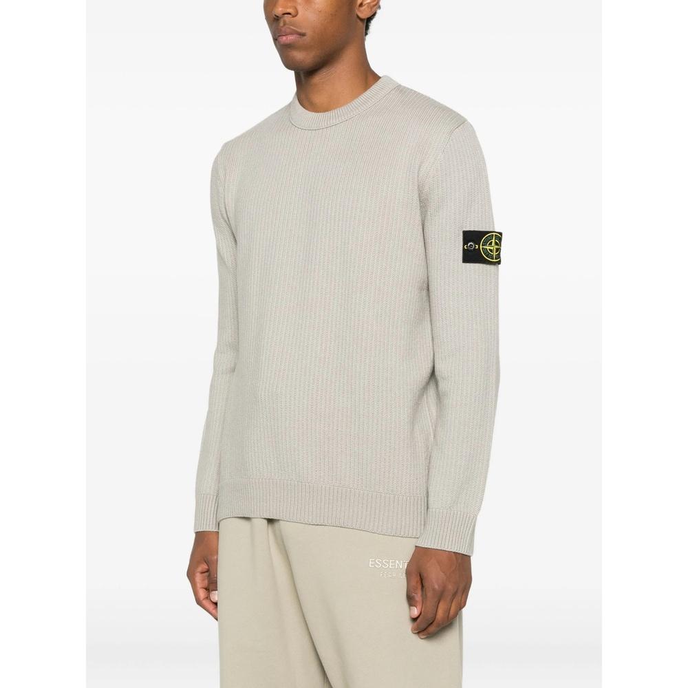 STONE ISLAND Winter Cotton Crewneck Knit Sweater for Men Navy