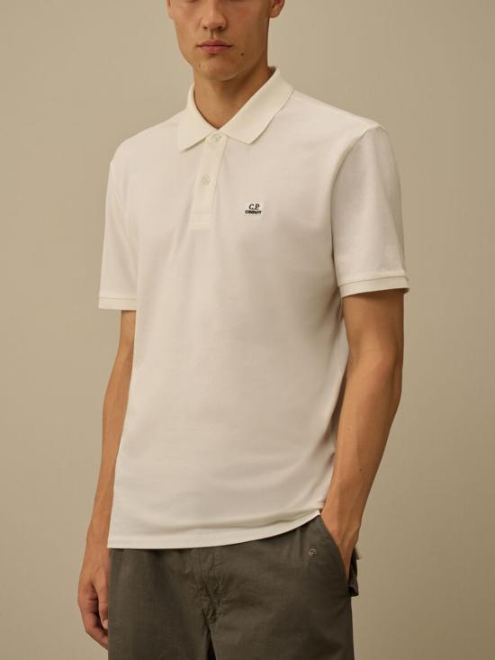 CP Company Stretch Pique Short Sleeve Polo Shirt Gauze White